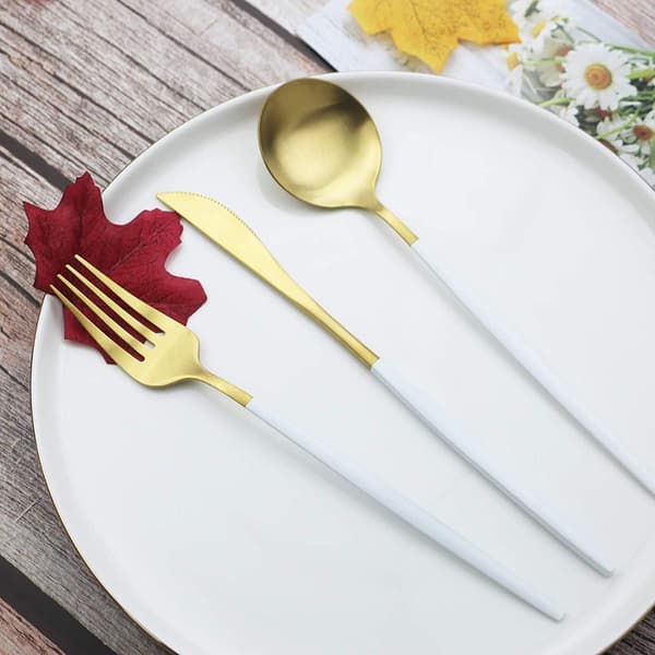 Guld Bestiksæt Mat Bestiksæt 304 Rustfrit Stål Flad Platin