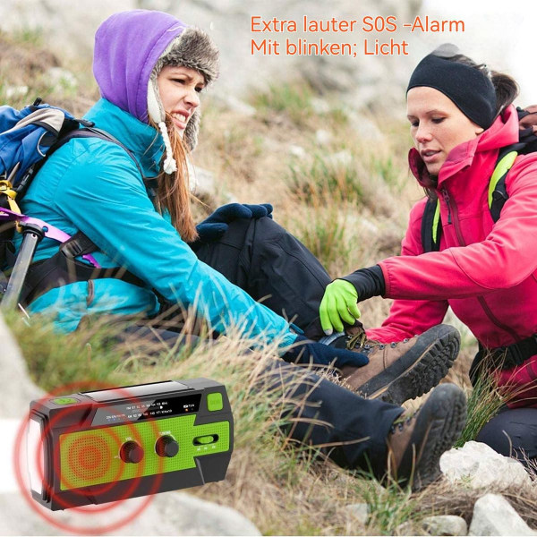 Nödläges bärbar solradio, vev AM FM-radio med LED-ficklampa, USB-port, SOS