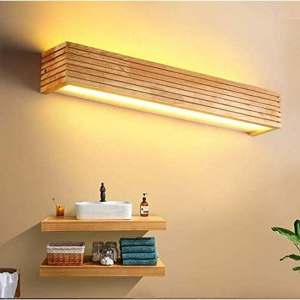 LED væglampe væglampetter indendørs belysning træ varmt lys væglampe til soveværelse stue kontor korridor (35cm ny)