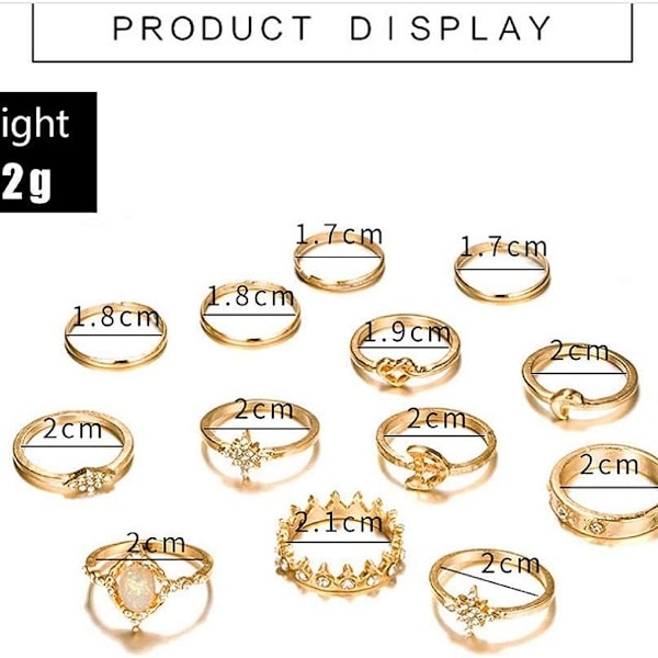 13-delars ringset för kvinnor, knogringar, guld, bohemiska ringar för flickor, KLB