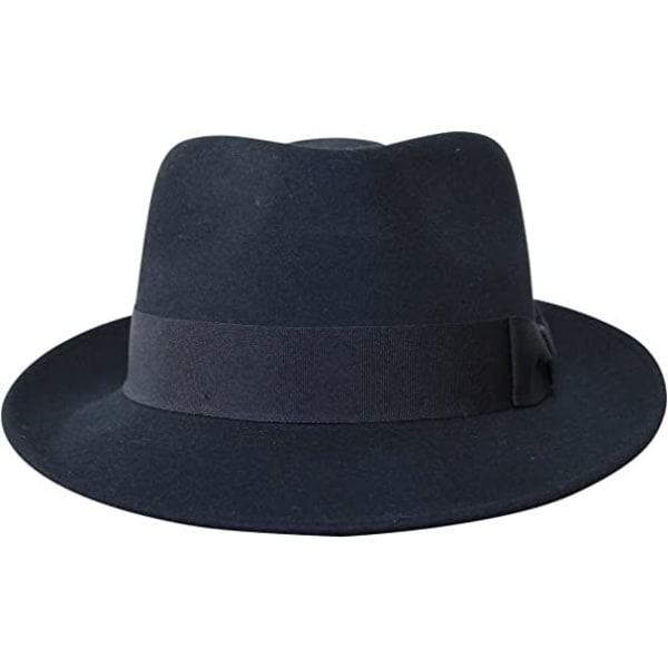 Fedora hat-100 % uld filt-foldbar til rejse-vandafvisende-unisex-sort