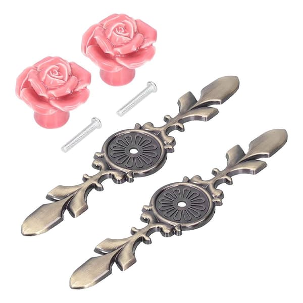 2Set Schrankknöpfe Rose Flower Ceramic Pull Handle Closet KLB