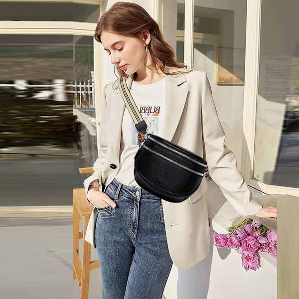 Crossbody väska dam bred rem, midjeväska dam läder handväska, liten