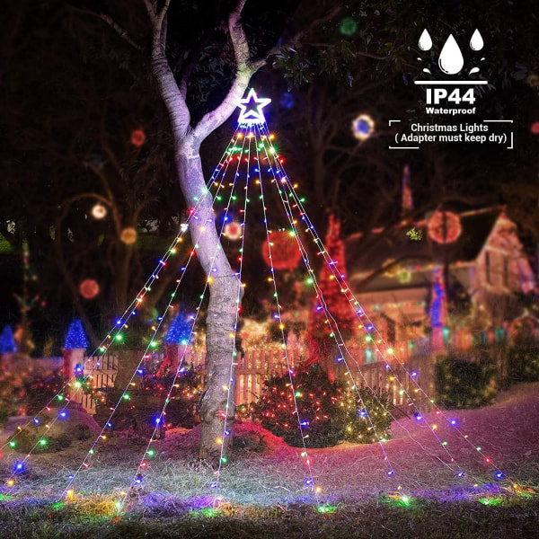 350 LED julgransljusgirland med stjärna, 9*3,5 m vit julgransljusridå, flerfärgad juldekoration utomhus och inomhus