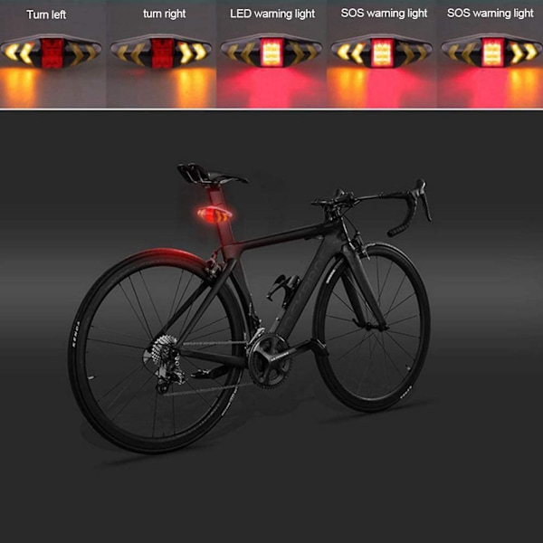 Cykel Baglygte LED Blinklys med Trådløs Fjernbetjening Genopladelig Multifunktion Tilstande Vandtæt til MTB Landevejscykel