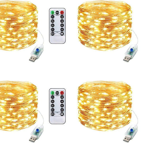 Jul LED-slingor Koppartråd USB med fjärrkontroll 4st 10m