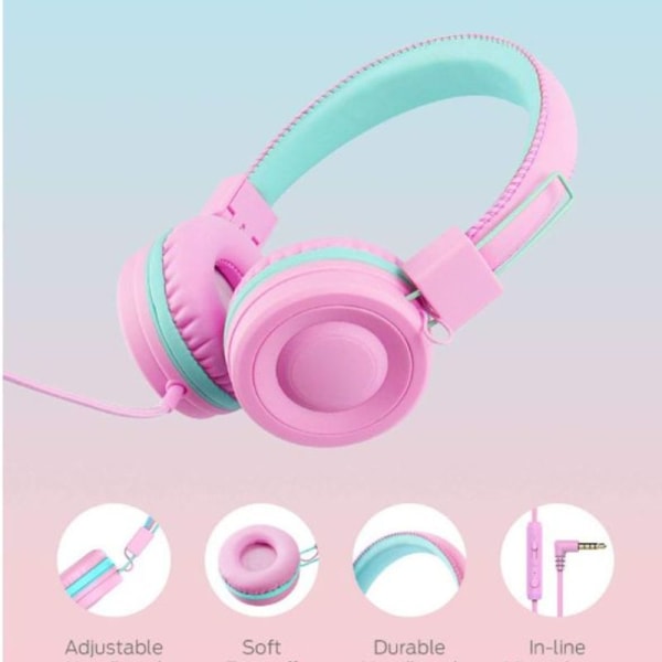 Hodetelefoner for barn - sammenleggbar flokefri stereo 3,5 mm jack rosa