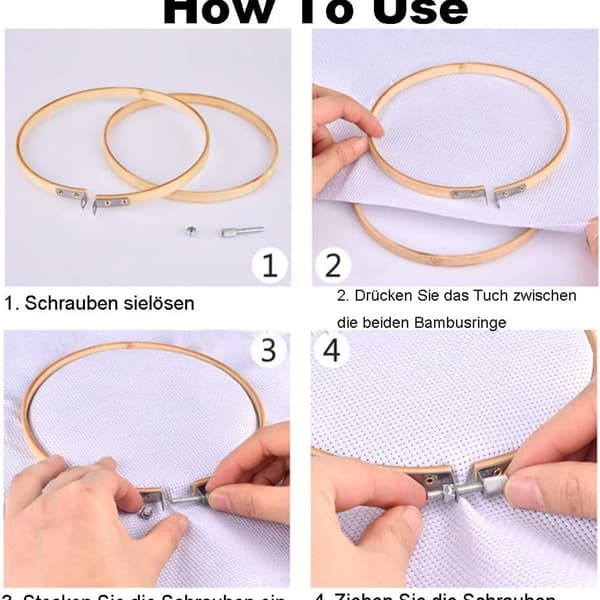 6 stycken runda broderiramset, korsstygnsram broderiram bambu ringar KLB