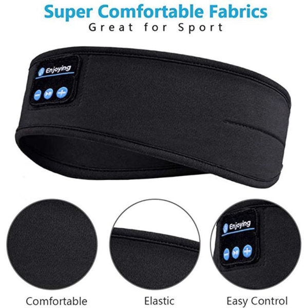Musikalisk sömnmask (svart), avtagbart svettabsorberande pannband för yoga, trådlöst pannband för utomhuslöpning