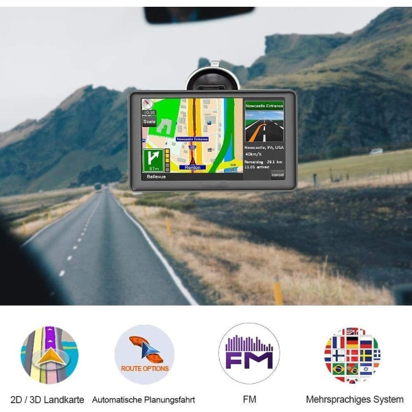 GPS-navigeringsenhet för bil - navigering för bil, lastbil, navigationssystem 5 tum med POI