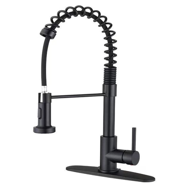 Uttakbar kjøkkenkran i rustfritt stål - Vaskekran med 60 cm fjær, 360° svingbar, 2 spraymoduser matt svart KLB