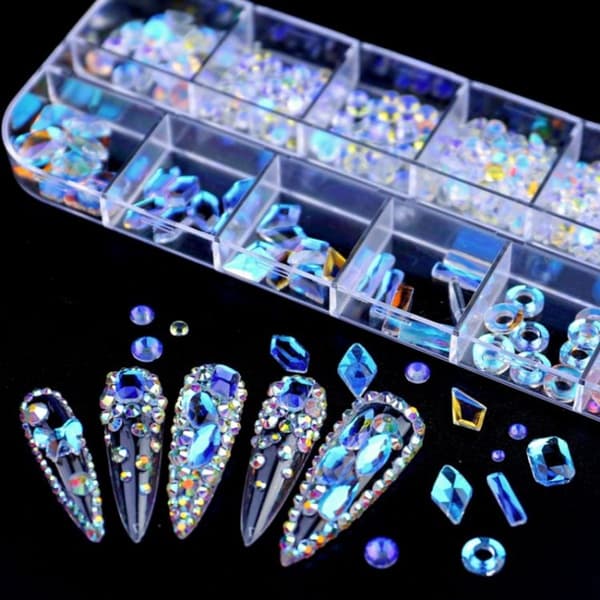 12 Grid Flat Shaped Manicure Rhinestone Nail Decoration 09