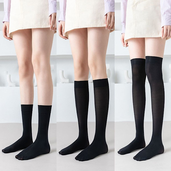 Läpinäkyvät silkkisukat polveen asti. Keskikorkea sukat musta 27 cm KLB