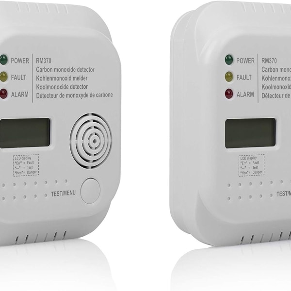 Kulmonoxiddetektor med display og temperaturdisplay, testknap, RM370, 2