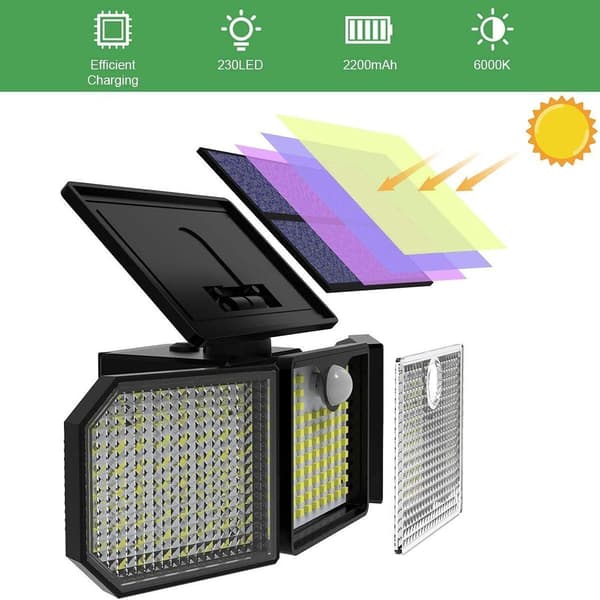 230LED IP65 Solcells Rörelsesensor Utomhus Superljus Utomhus Vägglampor KLB