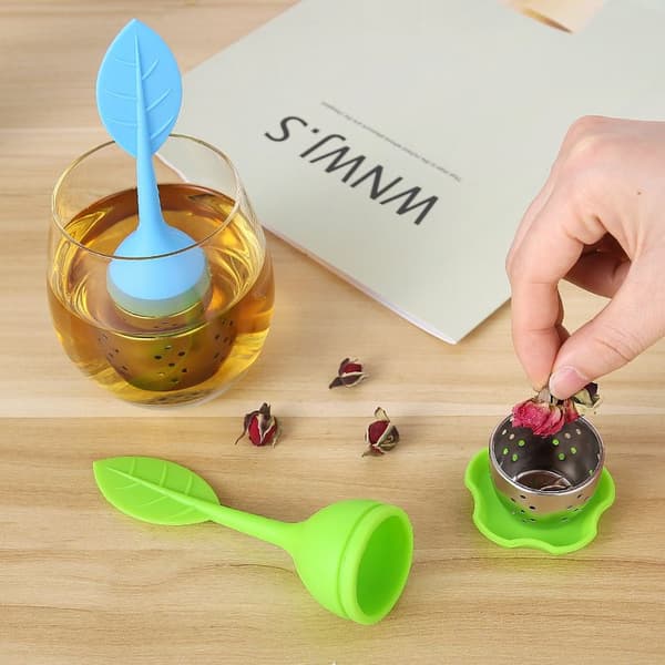5-pack tesil med silikoninfuser, tekula i rostfritt stål, tesil med fat