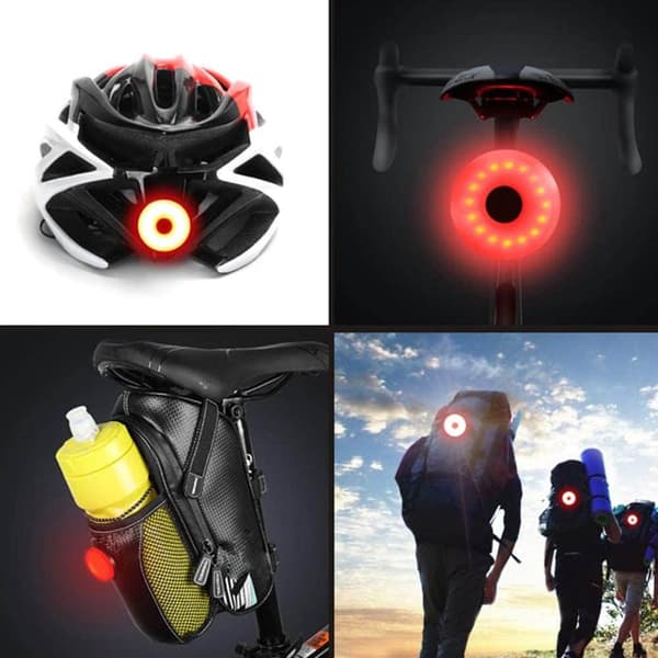 Sykkellykt, vanntett advarsel LED USB oppladbar 5 moduser baklys blå