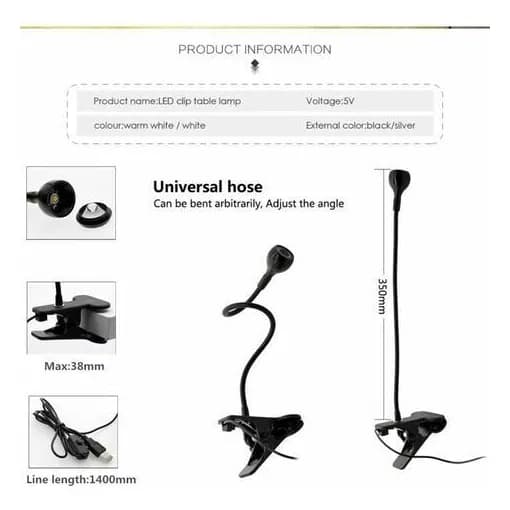 USB LED-klipslampe, dimbar LED-skrivebordslampe stue soverom