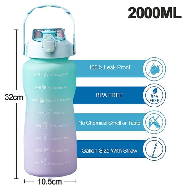 2000ml Gradient Time Scale Grøn Sports Vandflaske KLB