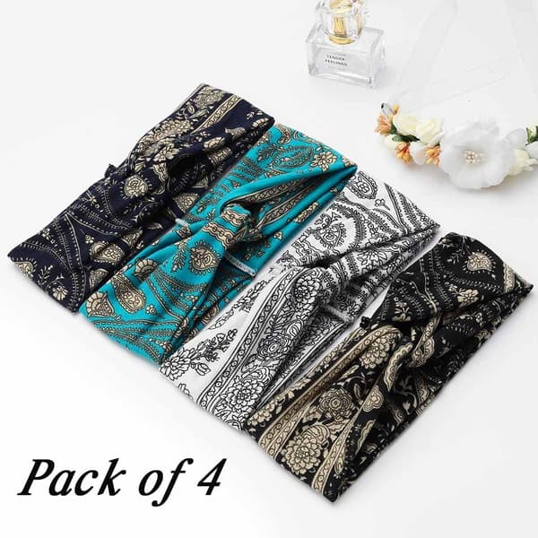 Boho 4-pak Vintage Blomster Hårbånd Elastiske Hårbånd til Kvinder Piger