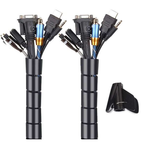 Universal kabelslange 2x2 M fleksibel kabelkanal kabelmanchet sort KLB
