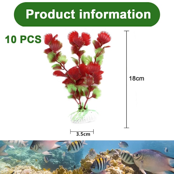 10 stk. Kunstige planter av plast, lange, røde KLB for akvarium