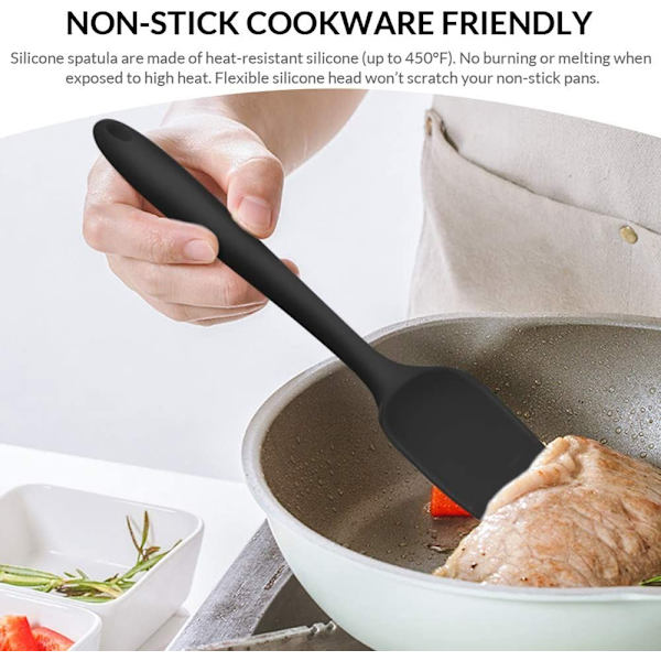 Silikon Spatel Set med 5, Värmebeständiga Gummispatel Redskap för Non-Stick Köksredskap, Glasyr Blandning, Sömlös och Flexibel, Diskmaskinssäker, Svart