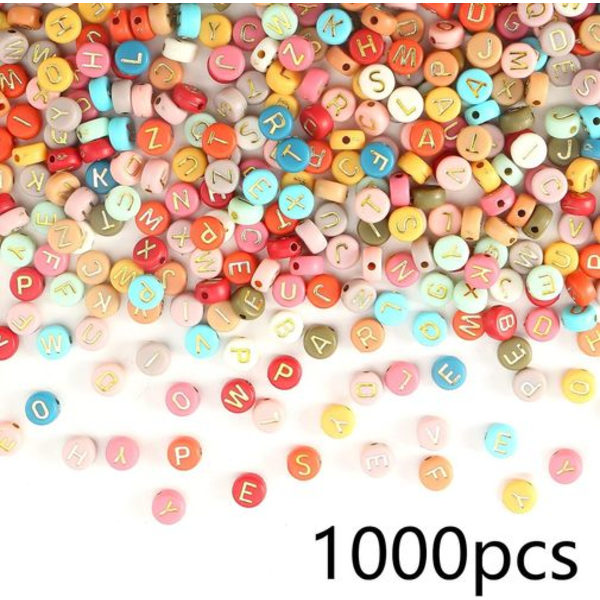 Herzwild bokstavspärlor för strängning, ca 1000 st, 4 x 7 mm, färgglada