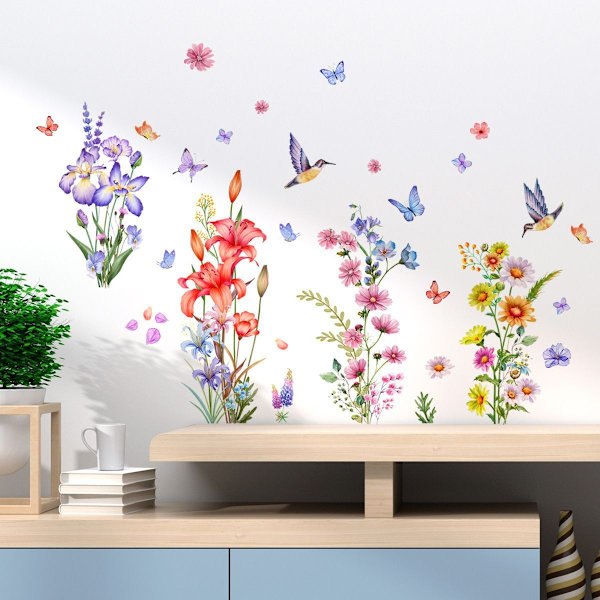 Blomsterfjäril väggdekaler, blommiga väggdekaler, väggdekaler för barn KLB