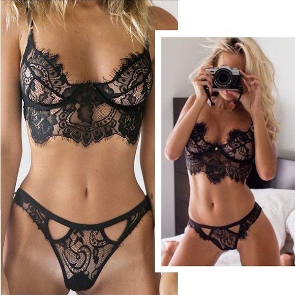Seksikäs alusvaatesetti, thong-pitsinen push-up-viettelys naisten vartaloalusasut