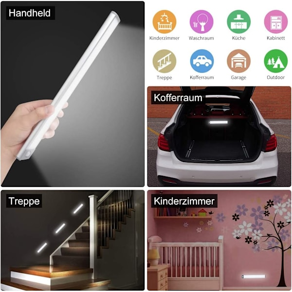 Bevegelsessensor LED Under Cabinet Lys Oppladbar Trådløs Skaplys, Batteridrevet 30 LED Skaplampe for Kjøkken, Skap