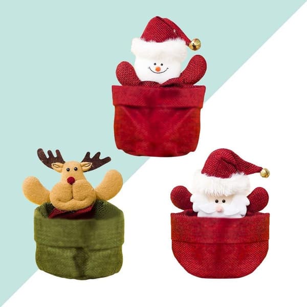 Paket med 3 godispåsar Jultomte Snögubbe Älg Presentpåsar Hemfest KLB