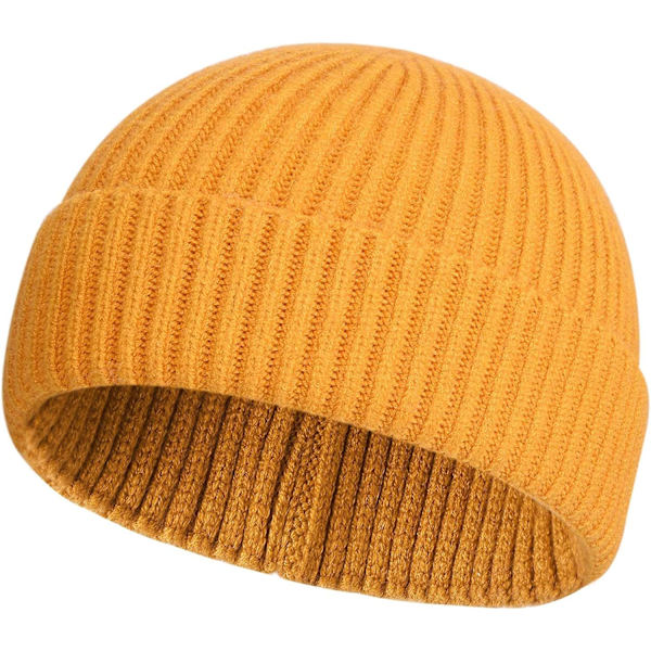 Kort fiskarhatt för män och kvinnor, varm vintermössa, gul