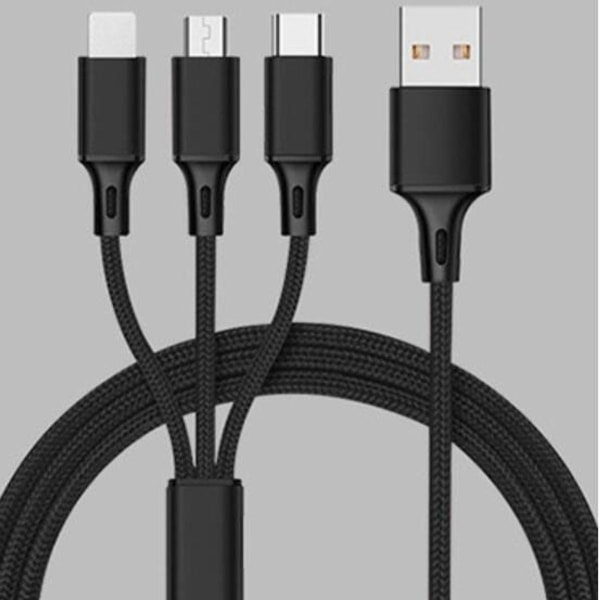 3 i 1 multifunksjons ladekabel for iOS og Android, svart