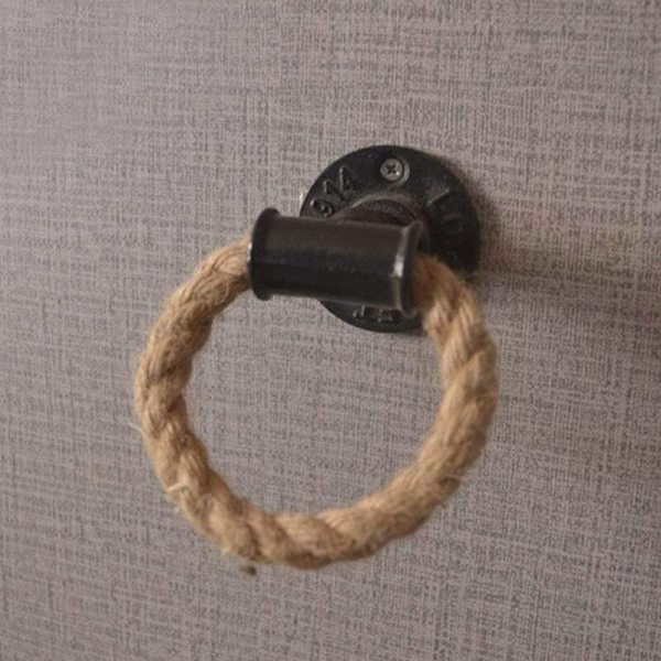 Teollinen tyyli seinään kiinnitettävä pyyheteline rautaputki hamppuköysi sisustus kylpyhuone
