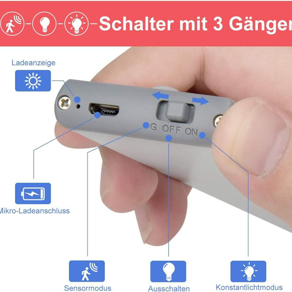 30LED bevegelsessensor skaplys - USB oppladbar KLB