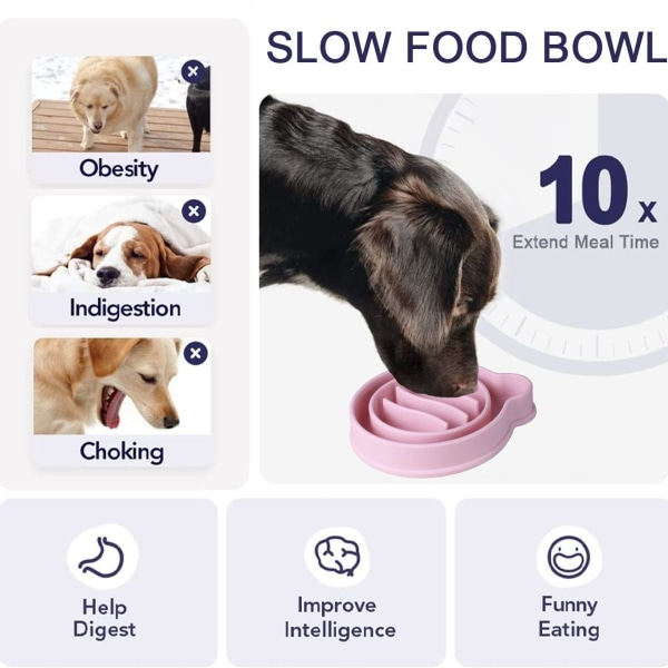 Langsom foderautomat til store hunde, skåle til mellemstore hunde, pink KLB