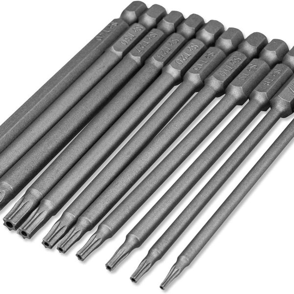 11-delt ekstra lang (100 mm) Torx skruetrækkerbitssæt - T6-T40 KLB