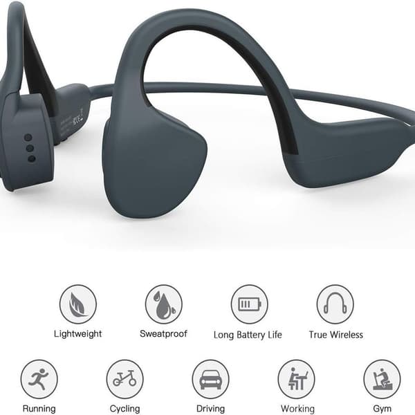 Bone Conduction Trådlösa Sport Bluetooth Hörlurar Over-Ear Grå