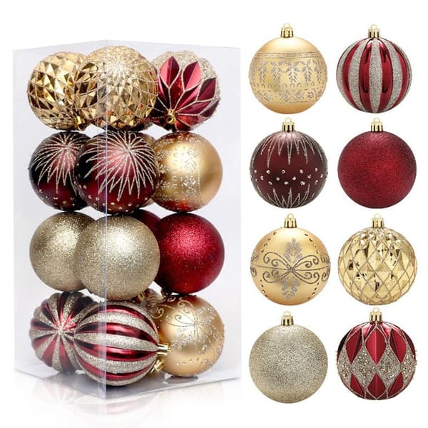 16 stk. Rød Guld Uknuselige Blanke Matte Julekugle Ornament