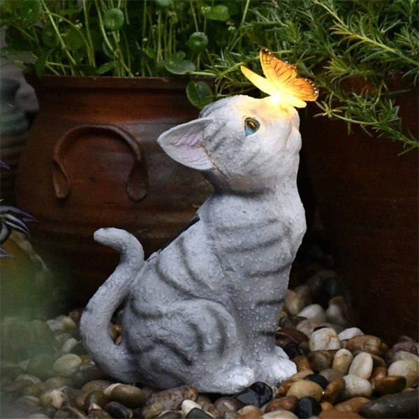 Solar LED-belysning Katt Trädgård Staty Katt Skulptur Gräsmatta Dekoration KLB