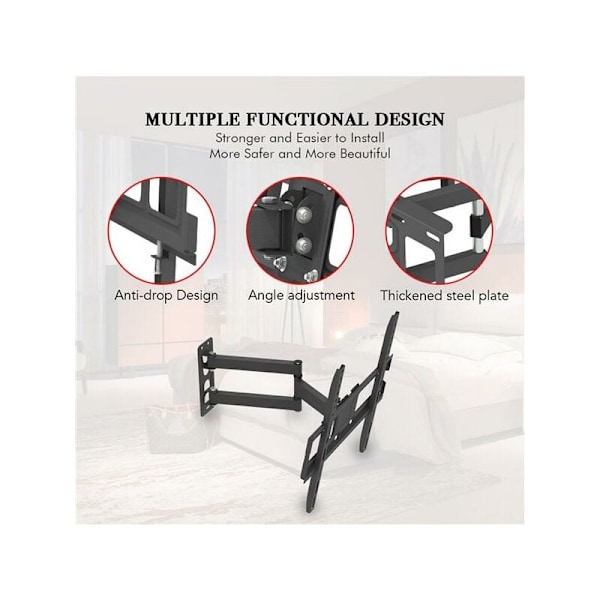 TV-veggfeste 32-65 tommer, enkel liten base pendel TV-stativ med horisontalt vater, VESA 400 x 400mm (maks. 35kg), tiltbar -10°10° KLB