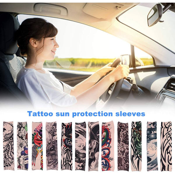 To par (X13+X14, One Size) UV-solbeskyttende ærme tatoveringsmønster Genanvendelig solbeskyttelse Arm Cover Ice Cooling Sleeves til kvinder