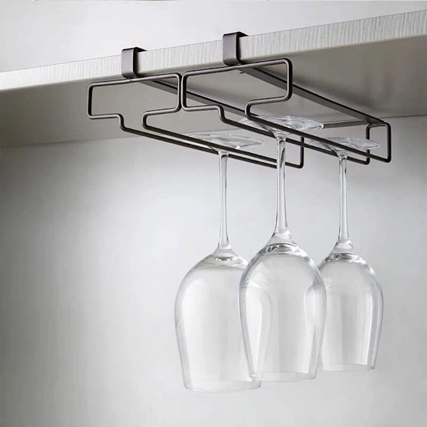 Hängande vinglashållare i metall för vinskåp under skåp Installation Rymmer upp till 4 glas (2-pack, brun
