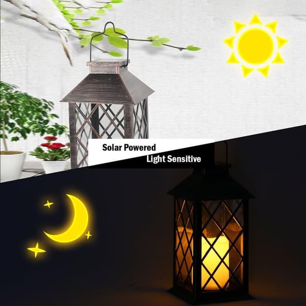Solcelle lanterne, solcelle lanterne med stearinlys-effekt, solcelle lampe til udendørs brug KLB