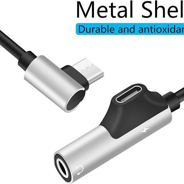 USB-C til 3,5 mm hovedtelefonstikadapter og oplader 90 grader