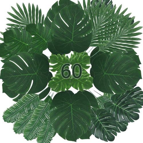 Sett med 60 kunstige tropiske palmeblader Monstera-blader med