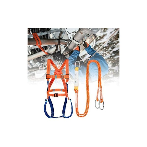 Fallskyddssele-kit med 2 anslutningspunkter + Lanyard-rem + Dubbel 5-punkts helkroppskrok för bälte, säkerhetsbälte, räddningsrep KLB