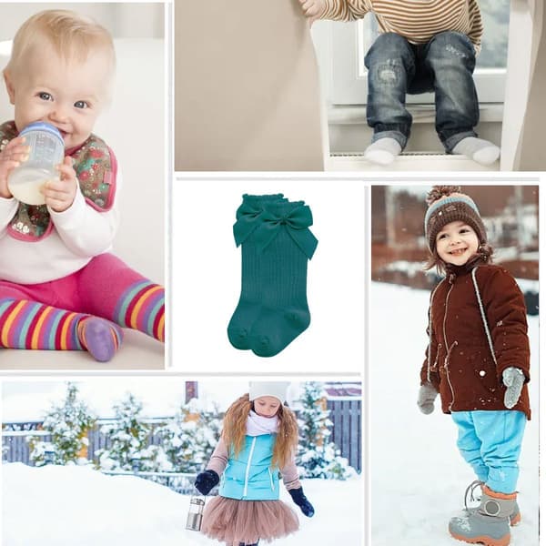 6 par mørkegrønne babystrømper med sløjfe efterår/vinter 15-17 cm KLB