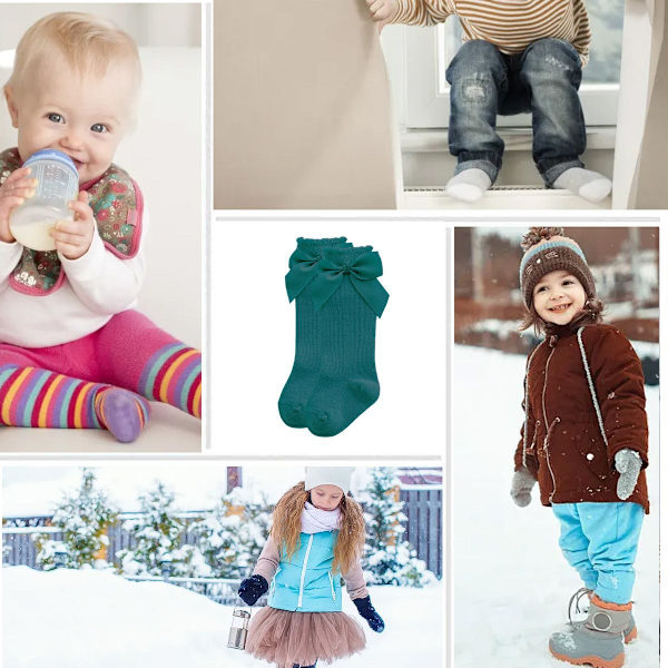6 par mörkgröna babystrumpor med rosett höst/vinter 15-17 cm KLB